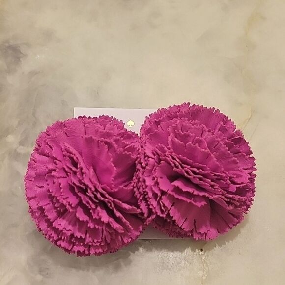 NWT Kate Spade RARE Pink Carnation Flower Fiesta Pom Rosette Large Earrings NEW - Picture 6 of 6